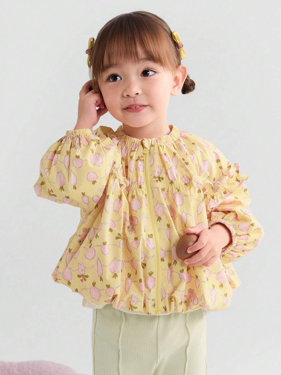 Balabala 女童夹克，荷叶边蝴蝶结细节，2025年秋季新款，甜美风 - 黃色調 - 查看 1