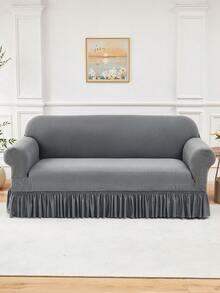1pc Jacquard Sofa Cover Thick Short Plush Elastic Anti-Slip Sofa Slipcover 4-Season Use Pet Stain Resistant Detachable Sofa Cushions Protection Machine Washable Suitable For Living Room Bedroom Outdoor L-Shaped Recliner 1/2/3/4 Seater Sofas - Dark Gray - View 5