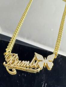 1 Set Personalized Name Jewelry Set, Name Earring Hoops, Custom Neck, Gold Nameplate Pendant, Handmade Jewelry Gift, 18k Gold Stainless Steel Jewelry, Necklace Name Double-Layer Customization, Including Exquisite Gift Box - Style 6-gold - View 6