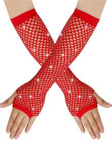 1双 D EXCEED 露指长款水钻鱼网袖套，闪亮亮片时尚霓虹露指鱼网手套，适合Emo哥特朋克80年代派对角色扮演服装配饰 - 彩色 - 查看 22