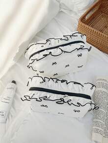 1Pc Cute Bowknot Pattern Multifunctional Kids Makeup Bag With Lace Ruffle Decoration,Sanitary Bag,Coin Bag,Toiletry Bag,Large Capacity Cosmetic Bag Make Up Bag For Home, Travel, Vacation And School Use ,Makeup Bag Makeup Pouch Skincare Bag Toiletry Bag Packing Cubes,Travel Essentials Cruise Essentials Dorm Essentials,Mom Gifts,Birthday Gifts,Gifts For Friends And Teachers