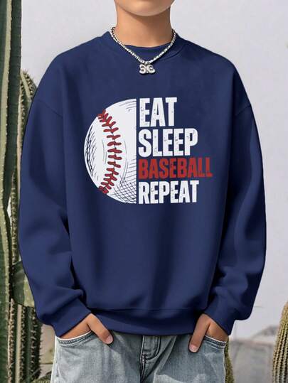 1pc Boys Casual Baseball Print Pullover Crew Neck Sweatshirt, Loose Fit, New Style For Autumn/Winter, Student/Youth Clothing, Long Sleeve Top