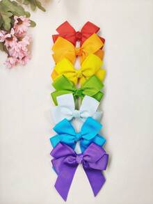 20/40pcs Candy Color Bow Hair Clips Set, Double Layer Ribbon Barrettes For Baby Girls, Cute Everyday/Party Versatile Headwear - Multicolor - View 5