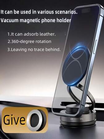 1pc Vacuum Suction Magnetic Phone Holder, Auto-Adsorption Suction Cup Car Mount, Suitable For Navigation, Cooking, And Watching Videos, Convenient And Portable Without Installation