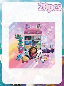 Temática de Gabby's Dollhouse - Vajilla desechable y artículos decorativos para fiestas, platos de papel de 7 pulgadas/9 pulgadas, vasos de papel, pañuelos, manteles, pancartas, adecuados para decoración de fiestas de cumpleaños y lugares de comida, decoración de fiestas y lugares de comida, amigos y familiares que aman la decoración de fiestas y reuniones de Gabby - Multicolor - Ver 10