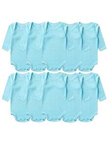 Kit Bebê (10 Peças) Body Canelado Turquesa Manga Longa (RN/P/M/G) - Azul Petróleo - Visão 1