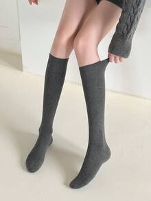 1双女士过膝袜，时尚百搭经典色简约大腿袜，舒适保暖 - 彩色 - 查看 3