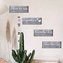 4 Pcs Of Home Wall Art, Easter Warm Verses, Inspiring Ideas And Front Door Decoration, Bathroom Decoration, Home Bathroom Living Room Wooden Sign 14.2*6.7 Inches /36*17 Cm Decoration Party Gifts, Birthday Graduation - 灰色 - 查看 6