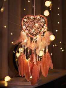 1 pieza Atrapasueños de forma de corazón hueco colgante, accesorio para decoración de boda, atrapasueños y campana de viento (las plumas son artificiales) - Multicolor - Ver 14