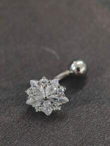 1件925纯银向日葵立方氧化锆肚脐环，人体穿刺饰品