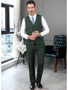 Men's Retro Dress Suit Pants Thick Wool Flat Front Herringbone Tweed Trousers-2025 - 海軍 - 查看 8
