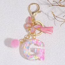 1个个性化粉色字母钥匙扣，配有可爱蝴蝶吊坠 - 树脂材质，爱心亮片字母吊坠钥匙扣 - 时尚配饰，适用于包包、背包和车钥匙 - 是送给女性和女孩的理想圣诞礼物，可作为包包配饰、挂绳、证件夹、汽车配饰、包包挂饰、汽车配件、老师、朋友、姐妹的礼物 - 粉色 - 查看 17