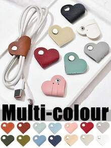 Organizador de Cabos em Formato de Coração, Organizador de Cabos e Armazenamento em Couro PU, Alças de Armazenamento para Fones de Ouvido, Bolsa Portátil para Cabos de Carregamento, Capa Fofa para Fones de Ouvido, Presente para Mulheres e Meninas