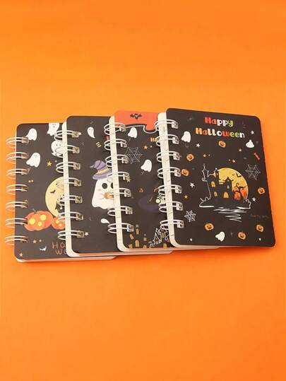 Cadernos espirais de Halloween de 1/4 unidades - com abóboras assustadoras, casas mal-assombradas, lápides e chapéus de bruxa - Mini cadernos de bolso com frases de Feliz Dia das Bruxas - Tamanho compacto de 4,1", ideal para o Halloween, lembrancinhas de festa, sala de aula, escritório ou presentes - Artigos e papelaria fofos para festas de Halloween, decoração de Halloween, cadernos para sala de aula, capas temáticas peculiares, encadernação em espiral, Halloween, capas para feriados, papel liso, cadernos temáticos, compradores de presentes