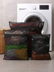 1/3/6个装黑色网眼洗衣袋，洗衣机衣物保护袋，蜂窝状洗衣袋，洗衣机专用洗涤护理袋，内衣裤洗衣袋，拉链洗衣网袋，适用于衣物、衬衫、胸罩、袜子、连裤袜、内衣裤，旅行收纳袋，春季简约风格，夏季上衣 - 黑色 - 查看 4