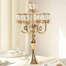 1pc/2pc Gold 5 Arm Pendant Square Crystal Table Decor 22 Inch Candle Holder, Classic And Elegant Table Centerpiece Atmosphere Candle Holders For Gift Wedding Party Home Decor,Halloween, Christmas Decorations - Gold - View 6