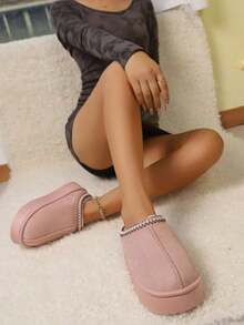 女士低帮室内舒适拖鞋冬季保暖鞋 - 粉色 - 查看 2