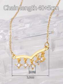 1件18K镀金铜V形单排流苏吊坠项链，镶嵌人造锆石，异域风情，时尚优雅，适合女性日常及派对佩戴，可作为送给女友的礼物，亦可作为社交礼品。 - 金色 - 查看 5