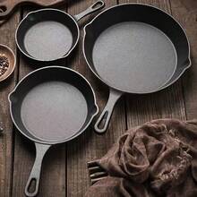 4-Piece Cast Iron Frying Pan Set, Kitchen Pot Set, Physical Non-Stick Pans With Integrated Anti-Scalding Handles, 10.2", 7.87", 6.3", 5.51" Pans, Suitable For Frying, Stir-Frying, Cooking, Pizza, Black, Cast Iron Cookware, Frying Pan