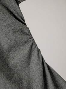 Women's Casual Slim Fit Butterfly Print Detail Minimalist Solid Color Ruched Crew Neck Short Sleeve Dress