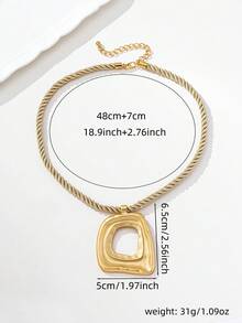 1 Stück Vintage goldener Metall-Quadrat-Anhänger mit dickem Seil-Halskette, elegante und charmante Halsketten-Accessoire, geeignet für den täglichen Gebrauch, Urlaub, Party