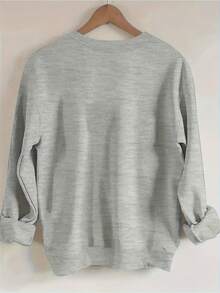 2026 Valentine Outfits For Women Bible Style: Women's Crew Neck Casual Sweatshirt, Letter Print, Simple Loose And Comfortable Valentine's Day - Màu Xám nhạt - Xem 2