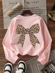 1 Stück Tween Mädchen Lässig Schmetterling Muster Langarm T-Shirt, bequemes Layering Top für junge Schülerinnen, Herbst/Winter - Pink - Übersicht 2