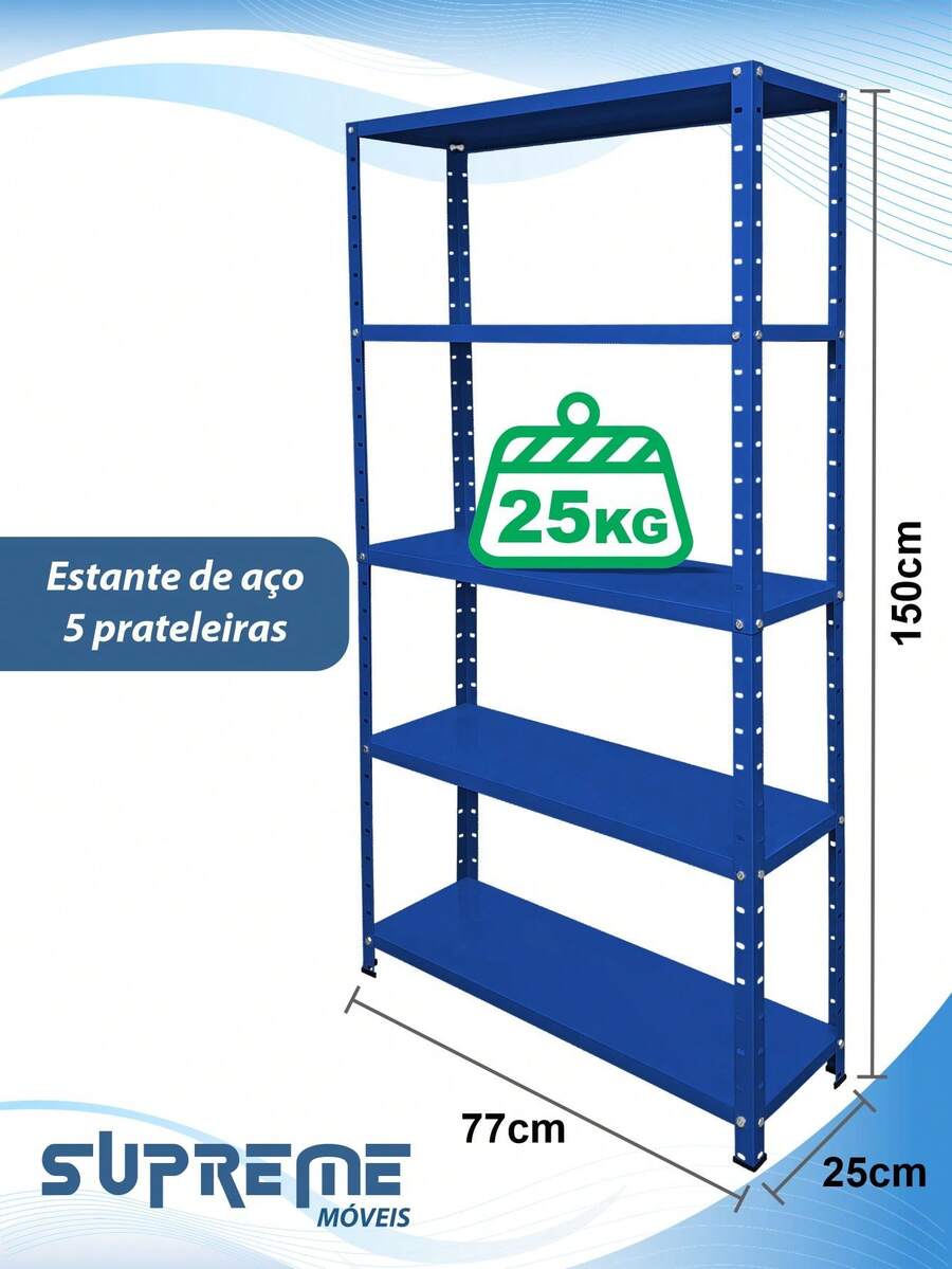 5-Shelf Adjustable Steel Shelf 25x77cm 25kg Multipurpose Various Colors - 比克藍 - 查看 1
