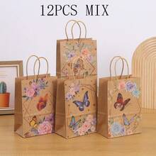 8pcs/Set 21*15*8CM Kraft Paper Floral Print Gift Bags, Suitable For Birthday Party, Home Party Gifts Packaging, Decoration'