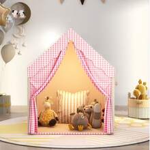 便携式折叠帐篷，室内/室外使用，公主城堡设计，儿童互动玩具，生日礼物 - 咖啡棕 - 查看 4