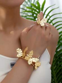 1 Set Minimalist Stylish Versatile Exaggerated Asymmetrical Design Rings And Earrings Suit, Suitable For Vacation And Daily Wear - Geometric Set - View 18