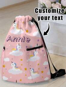 1pc Customized Name Cartoon Pattern Drawstring Backpack With Pockets, Personalized Design, Back To School Gift, Suitable For Kids, Boys, Girls, Print Your Own Name Or Sister And Classmate's Name As A Gift - Multicolor - View 2