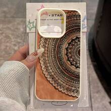1pc TPU Material Vintage Brown Circle Pattern Phone Case Compatible With Iphone/ Phones - أبيض - مشاهدة 3