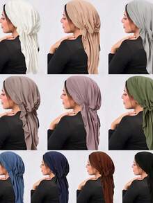 1pc New Solid Color Wide Brim Headscarf Hat, Curved Brim Headwrap Hat For Muslim Women