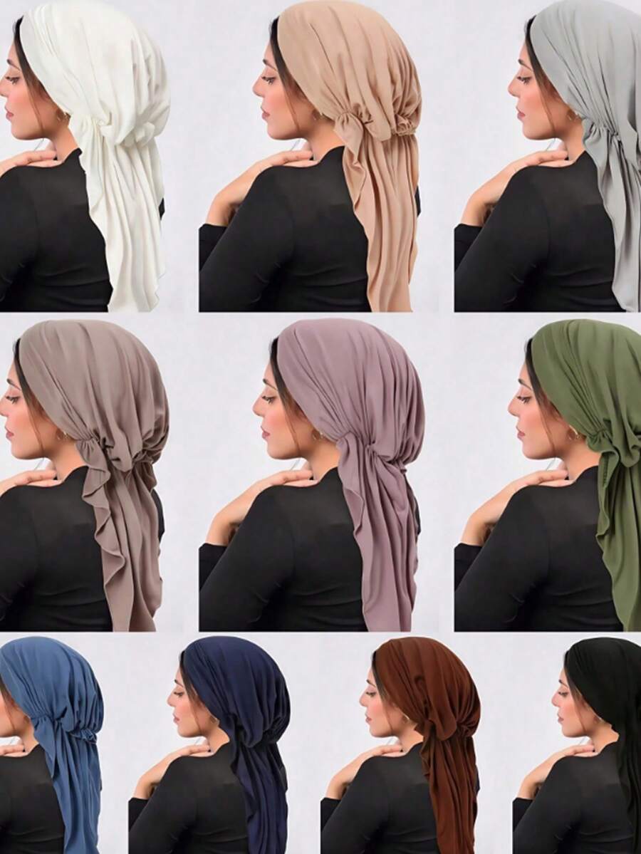 1pc New Solid Color Wide Brim Headscarf Hat, Curved Brim Headwrap Hat For Muslim Women