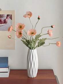 1 قطعة إناء بلاستيكي أبيض، إناء ذو مظهر سيراميكي زخرفي لترتيب الزهور، تصميم بسيط وبسيط للغرفة المعيشية والنوم والشرفة، مناسب للغرفة المعيشية وطاولة الطعام وخزانة التلفزيون، مصنوع من مادة البولي بروبلين، تصميم مقاوم للسقوط، رائع كهدية عيد ميلاد أو تخرج، ديكور المنزل، إناء زهور، إناء زجاجي