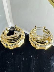 1 Set Personalized Name Jewelry Set, Name Earring Hoops, Custom Neck, Gold Nameplate Pendant, Handmade Jewelry Gift, 18k Gold Stainless Steel Jewelry, Necklace Name Double-Layer Customization, Including Exquisite Gift Box - Style 6-gold - View 9