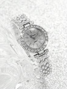 4 件女士优雅奢华水晶石英手表，配 8 形手链套装，教师节、母亲节、感恩节、情人节、学生、毕业典礼、生日的绝佳礼物（不含盒子） - 銀色 - 查看 6