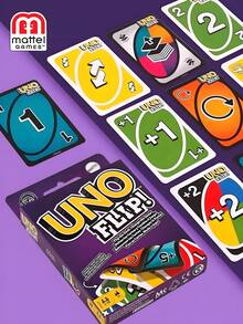 Mattel 1 件美泰官方授权 UNO 卡牌，休闲派对风格，UNO 翻牌！桌游卡牌，家庭派对游戏之夜，多人派对互动，乐趣十足，双面卡片设计，适合 2-10 名玩家，家庭派对礼物，节日礼物，圣诞节，万圣节，生日礼物 - 紫色 - 查看 3