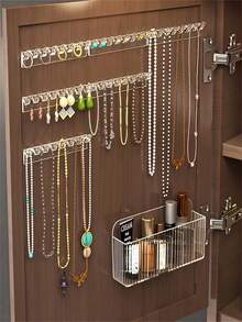 3pcs 8-Hook Wall Mounted Jewelry Organizer Rack With Necklace, Bracelet And Earring Hooks - -Free Display Stand, Jewelry Tower - Multicolor - View 7