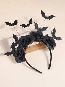 1 pezzo Fascia per capelli stile gotico da strega con fiore nero, decorazioni a pipistrello e fantasma, accessorio per capelli da festa di Ognissanti