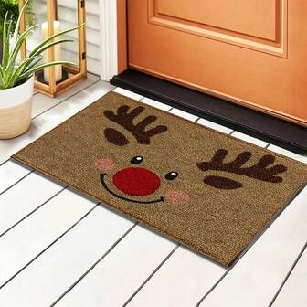 1pc Christmas Reindeer Pattern Micro Fiber Non-Slip Mat, Non-Slip And Super Soft Bathroom Floor Rugs, Doormat, Bathroom Water Absorption Mat, Machine Washable, Low Pile, TPR Backing, Knit Fabric, For Bathroom, Bedroom, Kitchen, Entryway, Indoor & Outdoor Use, Bathroom Accessories & Decor, Perfect New Home Gift, Christmas Decoration, Holiday Party Decoration Bathroom Kitchen Decor Kitchen Rug