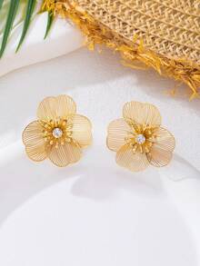 1 Cặp Hoa tai thả tráng men, Hoa tai hình hoa đáng yêu, Mặt dây chuyền cho phụ nữ, Trang sức đeo hàng ngày - Vàng - Xem 5