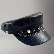 PU Rivet Show Navy Cap Slim Baseball Cap New Personality Punk Hip-Hop Style Beret - <>Chuỗi sao ngũ giác - Xem 1