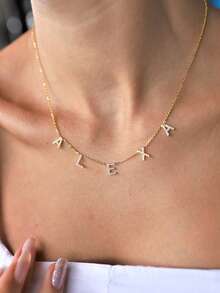 1pc Customized Birthstone Initial Necklace, Women's Gold Stainless Steel Personalized Elegant Birthstone Initial Necklace, Fashionable Jewelry, Birthday Gift - Type 5 - View 4