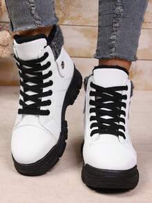 Botas Femininas, Bota de Neve com Sola Grossa, Forro Quente, Bico Redondo, Adequada para Uso Interno e Externo no Outono/Inverno