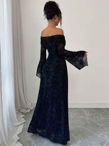 Đầm maxi dài dáng chữ A tay loe trễ vai bằng nhung kiểu Gothic dành cho nữ - Đầm dạ hội trang trọng cổ điển thanh lịch cho tiệc tùng, năm mới, tiệc chiêu đãi, Lễ Tạ ơn, Giáng sinh, màu đen, mùa xuân. - màu đen - Xem 3