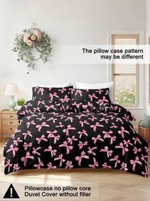 3pcs Cute Bow Pattern Bedding Set (1 Duvet Cover And 2 Pillow Shams), Soft & Skin-Friendly, Suitable For All Seasons, Great Christmas Gift - Multicolor - View 5