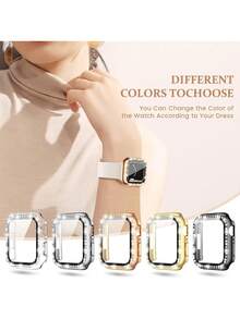 1pc Unisex Shiny Rhinestone Decorated Fashionable Scratch-Resistant Ultra-Thin Tempered Glass Screen Protector & Watch Case, Compatible With 38/40/41/42/44/45/46/49mm Series Ultra/SE/11/10/9/8/7/6/5/4/3/2/1, Smart Watch Accessory - Gold - View 7