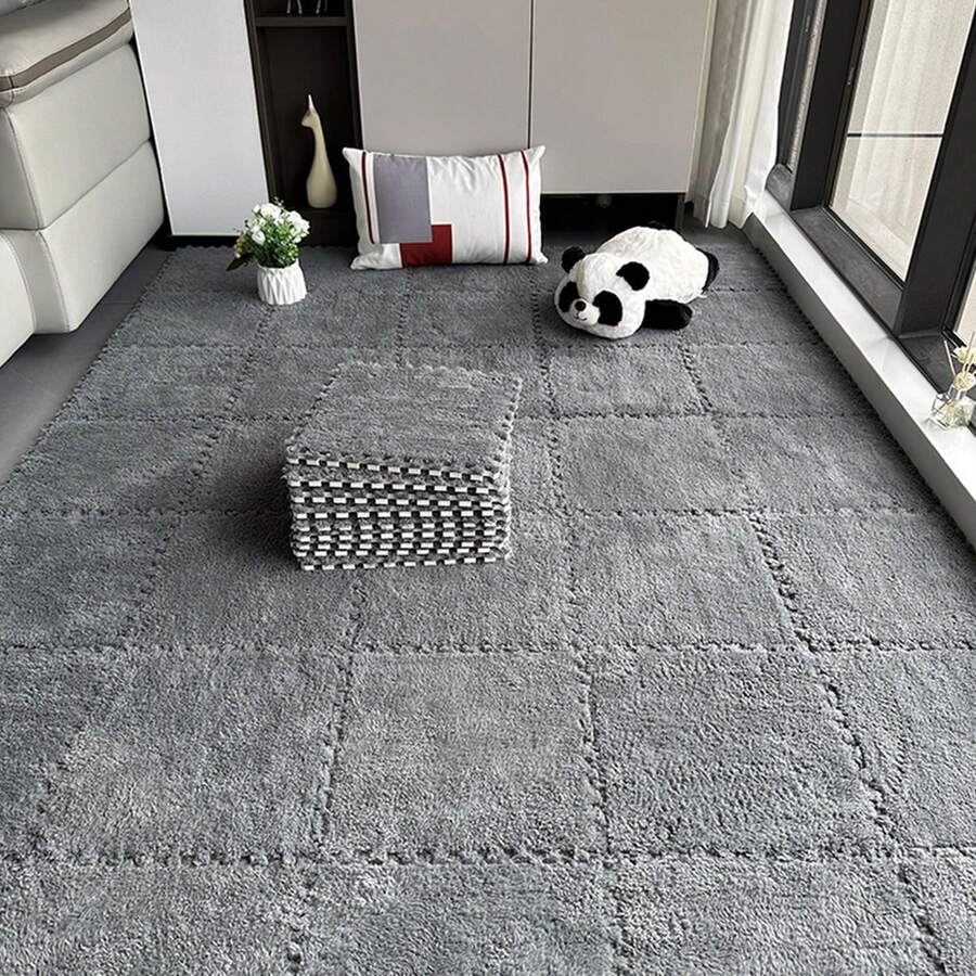 10 piezas Alfombra de piso de peluche suave, 30 x 30 cm Alfombra de piso de empalme para dormitorio, sala de estar, ventana, decoración del hogar - Multicolor - Ver 1